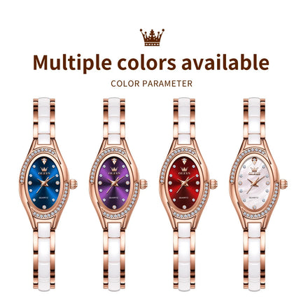 OLEVS 7131 Orologio da Donna Elegante con Movimento al Quarzo, Cinturino in Porcellana, Impermeabile 30m, Quadrante con Diamanti, Orologio alla Moda per Donne platinumshop