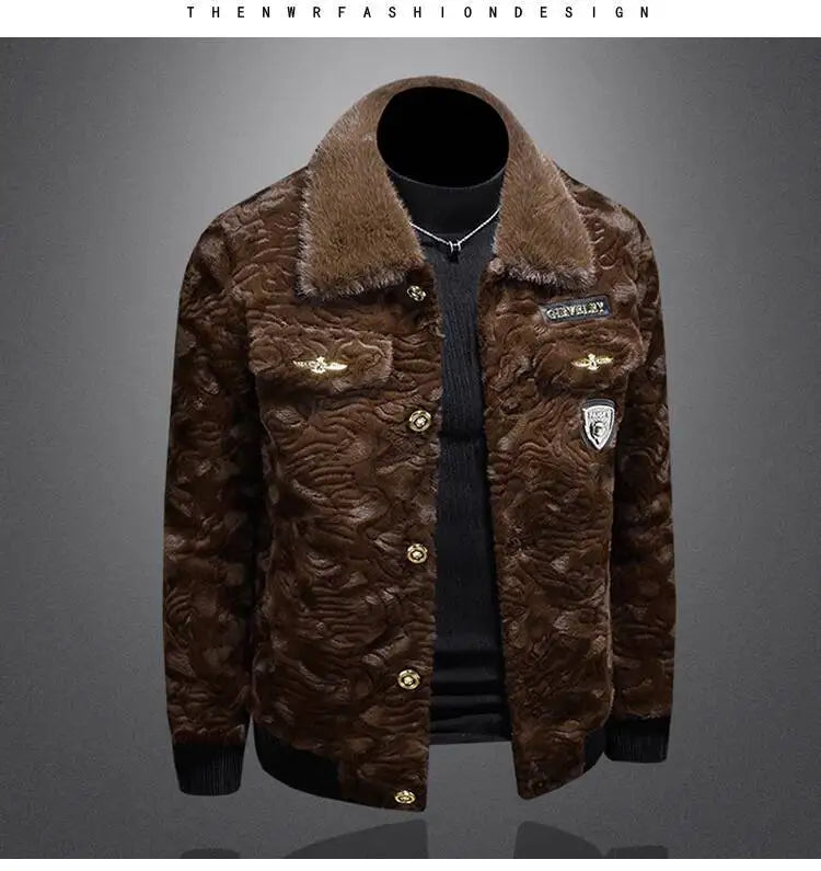 Winter Men Gold Mink Fur Thickened Sheepskin Water-Repellent One-Piece Collar Coat Mens Wool Trench Coat Manteau Homme Hiver