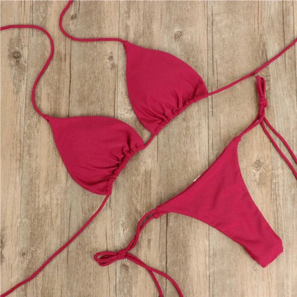 Bikini Costumi da bagno sexy Costumi da bagno Costume da bagno per donna Appeso al collo con allacciatura Bikini Tinta unita Costume da bagno sexy con cinturino diviso PlatiNum