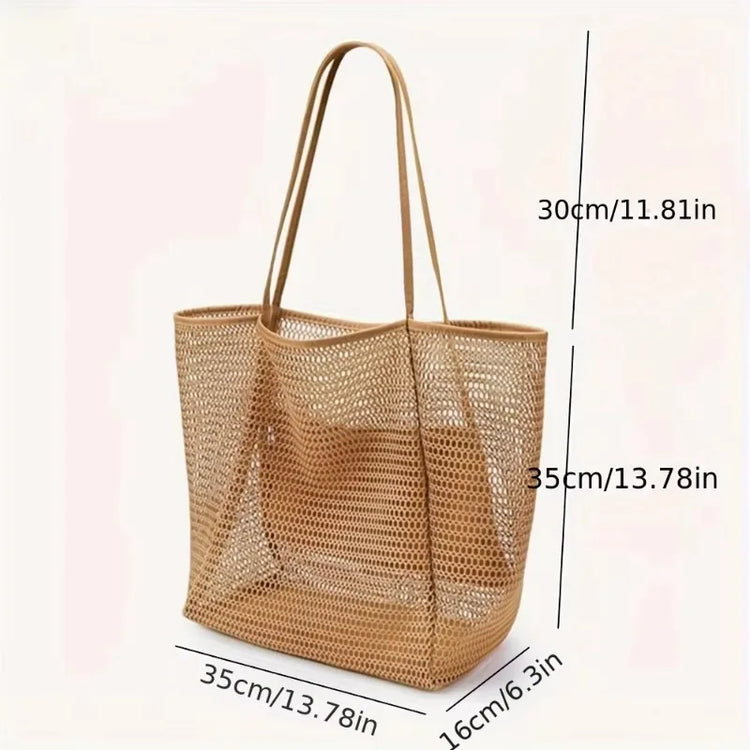 Borsa da Spiaggia Grande Capacità per Donna - Borsa a Spalla in Poliestere Intrecciato Resistente con Parte Superiore Aperta per Viaggi e Shopping