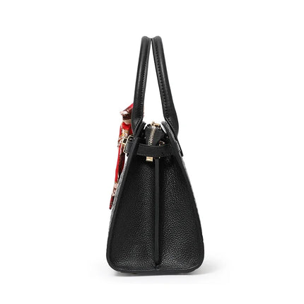 Borsa a Mano in Ecopelle Lucida Effetto Coccodrillo con Fiocco in Seta Stampata e Chiusura a Girello in Metallo, Borsa a Tracolla da Donna con Manico Superiore