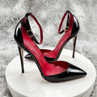 Black Patent Leather Women Ankle Strap Stiletto Pumps Pointed Toe Sexy High Heel Shoes 8cm 10cm 12cm Customize 33-46 PlatiNum
