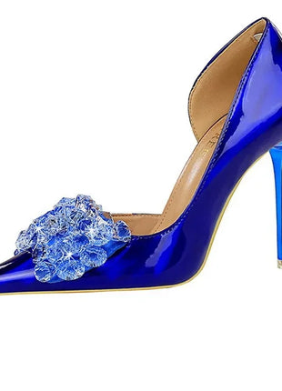 BIGTREE Scarpe con fiocco in strass Décolleté da donna Scarpe da banchetto di lusso Tacchi alti sexy Scarpe da festa con tacco a spillo da donna di grandi dimensioni 41 42 43
