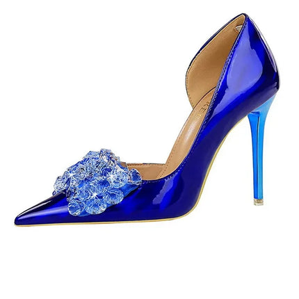 BIGTREE Scarpe con fiocco in strass Décolleté da donna Scarpe da banchetto di lusso Tacchi alti sexy Scarpe da festa con tacco a spillo da donna di grandi dimensioni 41 42 43
