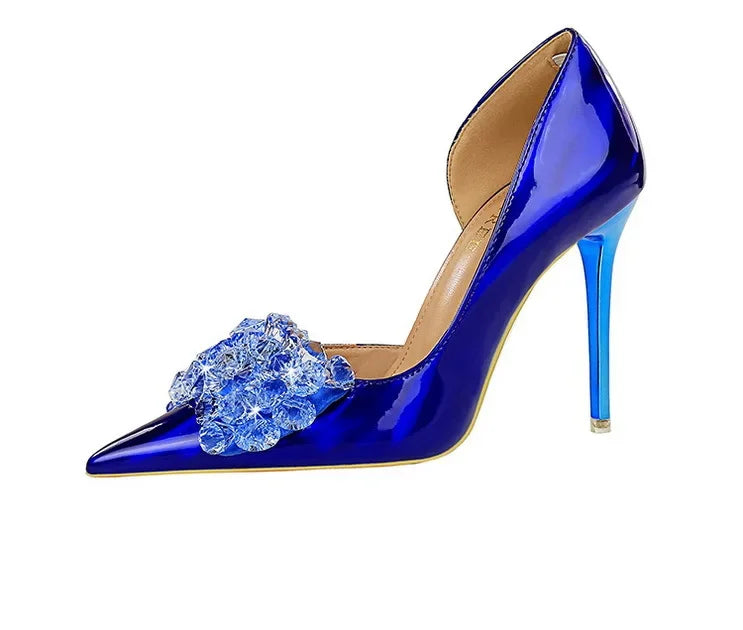 BIGTREE Scarpe con fiocco in strass Décolleté da donna Scarpe da banchetto di lusso Tacchi alti sexy Scarpe da festa con tacco a spillo da donna di grandi dimensioni 41 42 43
