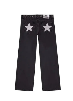 Y2k One Dilemma Pantaloni in denim Stampa leopardata Stella Jeans a gamba larga Streetwear Jeans larghi a vita alta Harajuku Abbigliamento donna gotico