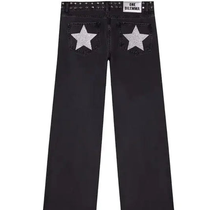Y2k One Dilemma Pantaloni in denim Stampa leopardata Stella Jeans a gamba larga Streetwear Jeans larghi a vita alta Harajuku Abbigliamento donna gotico