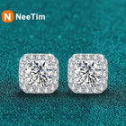 Neetim Real 0.5-1 Carat D Color Moissanite Stud Earrings For Women 100% 925 Sterling Silver Sparkling Earring Wedding Jewelry PlatiNum
