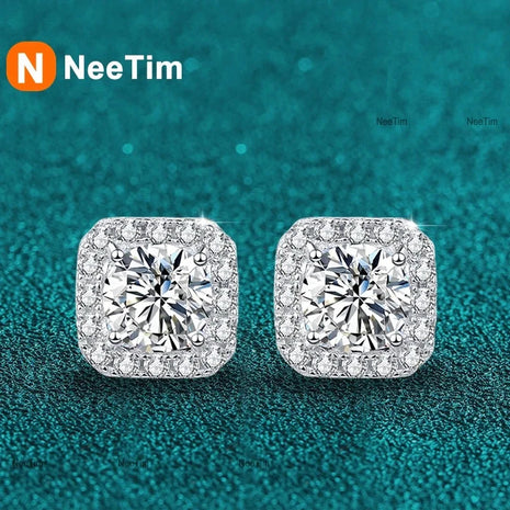 Neetim Real 0.5-1 Carat D Color Moissanite Stud Earrings For Women 100% 925 Sterling Silver Sparkling Earring Wedding Jewelry PlatiNum
