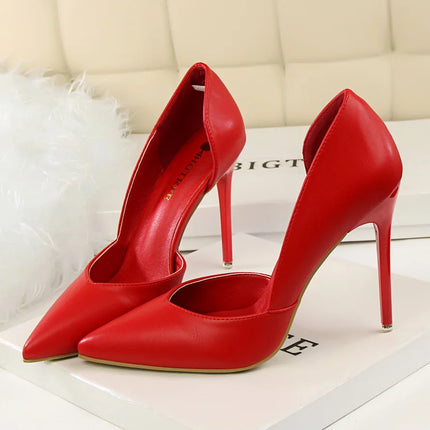 Donne di estate 10.5 centimetri Tacchi Alti Pompe di Pelle Femminile Escarpins Elegante Dolce Giallo Rosa Stiletto Della Signora Tacchi Da Sposa Scarpe Cave