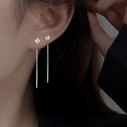 Ventfille 925 Sterling Silver Star Earring for Women Girl Simple Tassels Chain Fashion Office Jewelry Gift Dropshipping PlatiNum