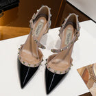 【Misurati la lunghezza dei piedi prima di ordinare】Sandalo da donna con tacco alto e sottile, con rivetti e punta a punta, scarpa elegante da festa 118-CHC-33