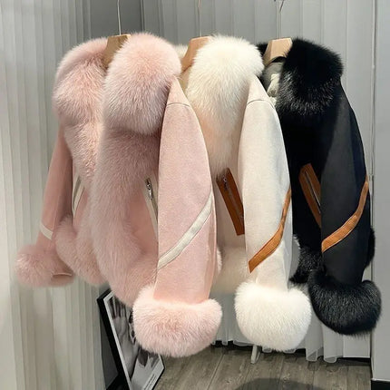 2025 new imitation fox fur coat women autumn winter fashion short Add cotton thick Warm suede overcoat Female slim Outwear T792
