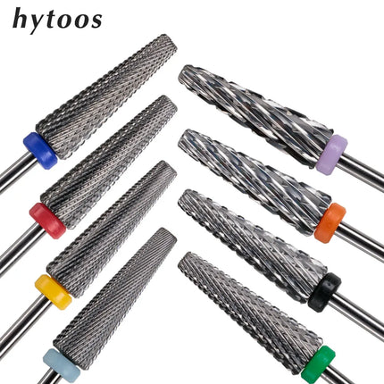HYTOOS 24mm Super Long 5 in 1 Nail Drill Bits Two-Way Cross Manicure Carbide Burr Electric Grinding Accessories