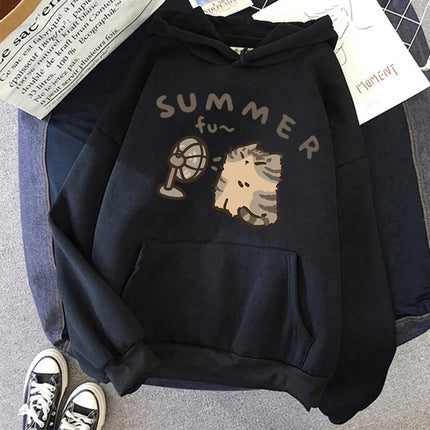 Aesthetic Y2k 90s Hoodies Funny Cute Cat Sweatshirt for Women Harajuku Graphic Pullovers 2000s Ulzzang Gothic Streetwear Female