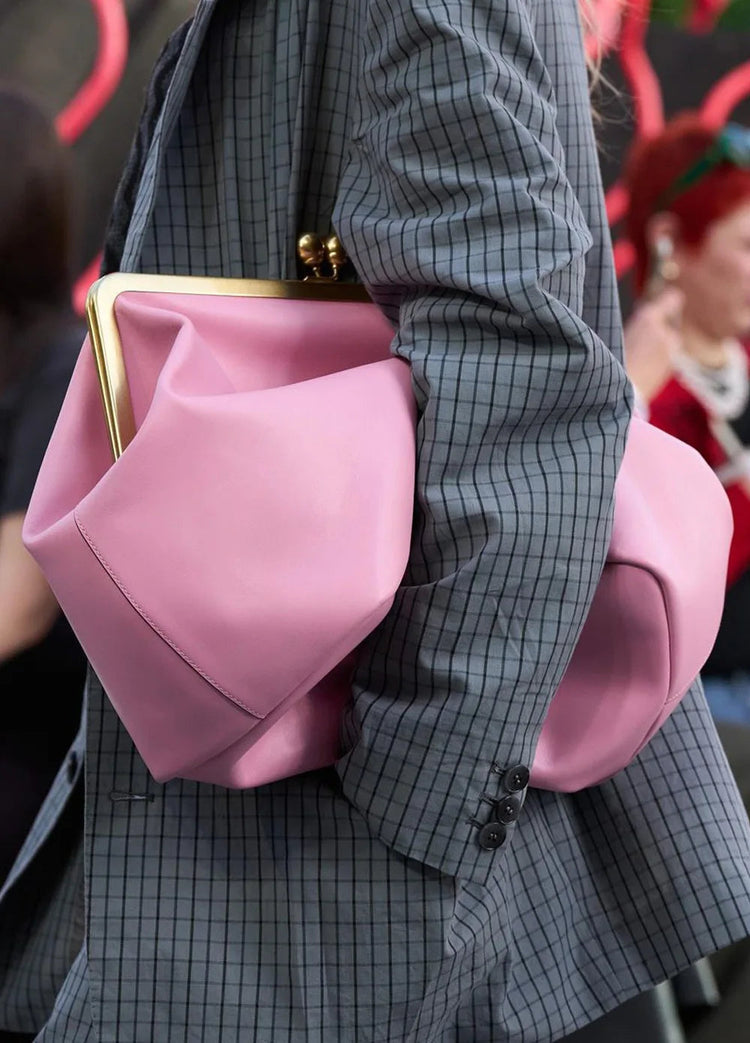 Fashion Large Kisslock Clutch Bag for Women Designer Clip Shell Women Shoulder Bags Luxury Soft Pu Leather Pink Color Handbags PlatiNum
