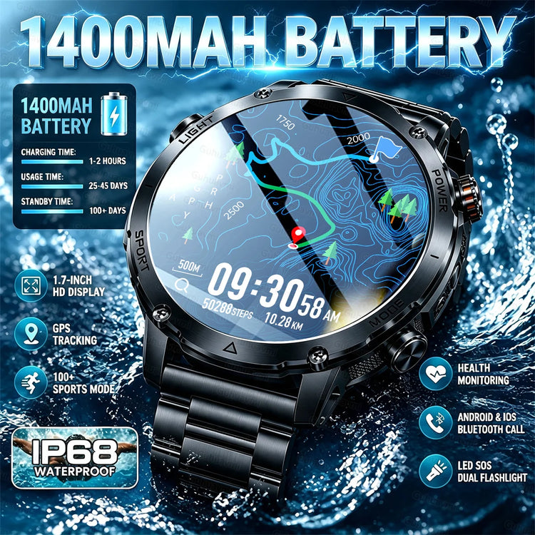 Military Grade Sapphire Smart Watch HeartRate SO2 BT5.3 Call Custom dial Smartwatch for Men Breathable Band Sports watch 1400mAh