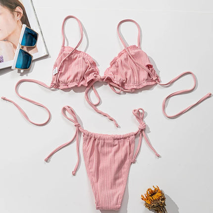 Nuovo 2025 Costume da bagno sexy Pit stripe Bikini Donna Costumi da bagno Costumi da bagno Push Up Biquinis Fasciatura Beachwear Set bikini solido platinumshop