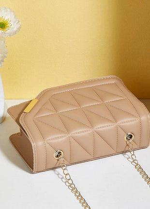 Trendy Embroidered Square Bag  - Diamond Pattern Shoulder Purse with Chain Strap & Magnetic Closure PlatiNum