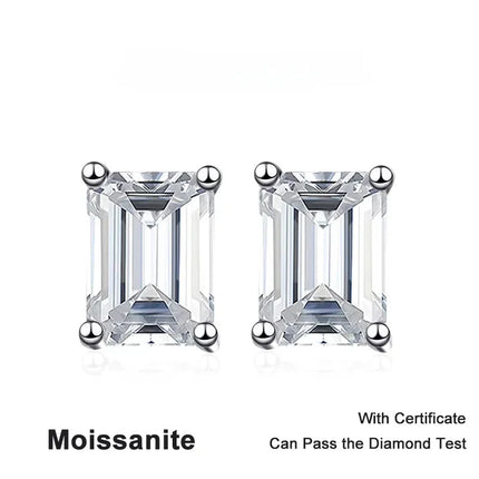 NeeTim 0.5CT 1CT 2CT Emerald Radiant Cut Moissanite Studs Earrings for Women Lab Diamond 925 Sterling Silver Earring Jewelry PlatiNum