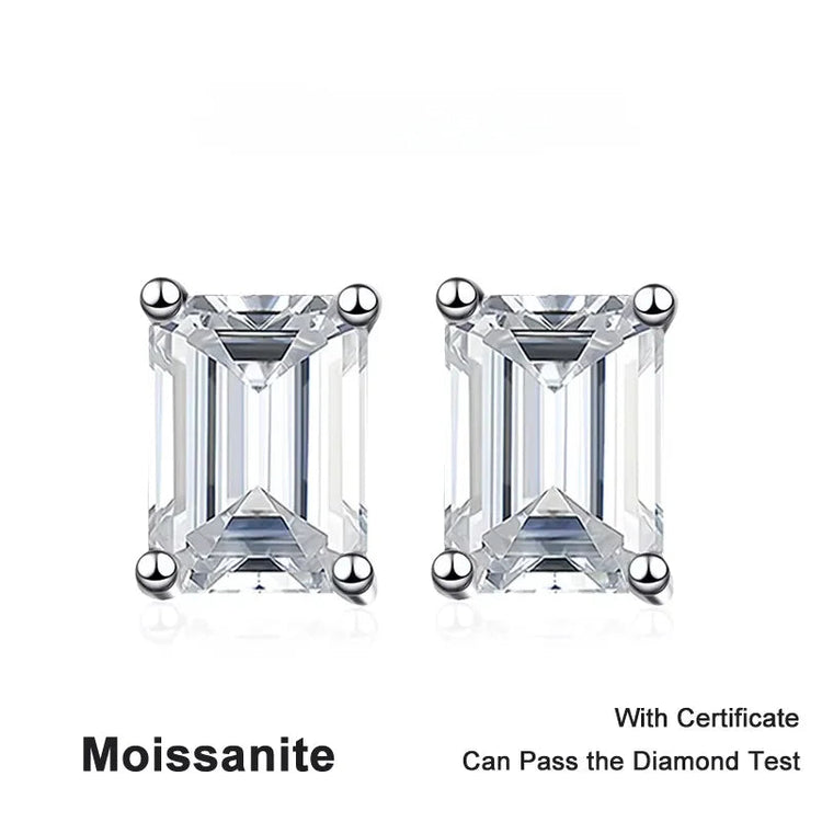 NeeTim 0.5CT 1CT 2CT Emerald Radiant Cut Moissanite Studs Earrings for Women Lab Diamond 925 Sterling Silver Earring Jewelry PlatiNum