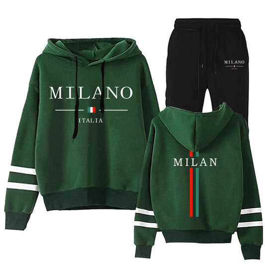 Italy Milan Women's Tracksuit Hooded Sweatshirts and Black Sweatpants High Grade Ladies Casual Sports Outfits Fashion Streetwear