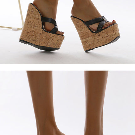 Aneikeh Wedges Heel Women Slippers Fashion Open Toe Platform Sandals Summer Super High Heels Female Party Shoes Size 35-42 PlatiNum