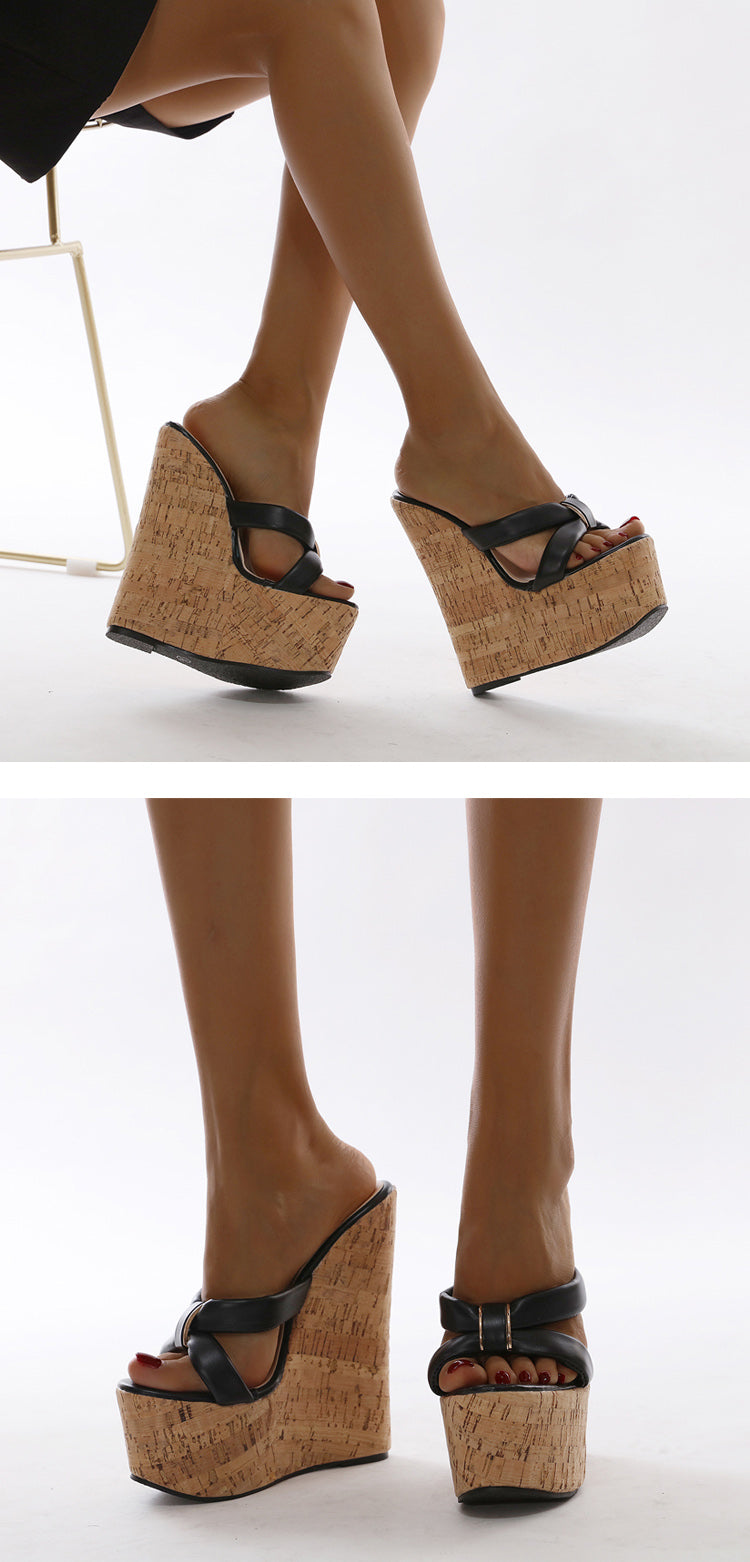 Aneikeh Wedges Heel Women Slippers Fashion Open Toe Platform Sandals Summer Super High Heels Female Party Shoes Size 35-42 PlatiNum
