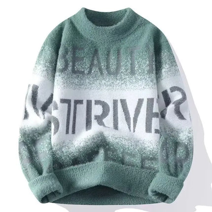 2024 New Men's Plush Sweater Pullovers Korean Winter Warm O Neck Black Sweater High Quality Cool Top Fashionable Men's Clothing