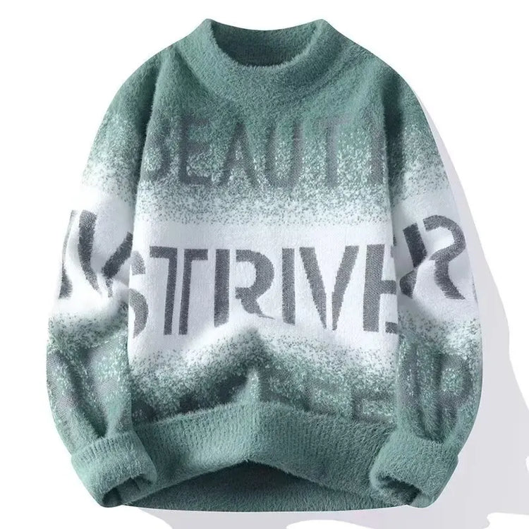 2024 New Men's Plush Sweater Pullovers Korean Winter Warm O Neck Black Sweater High Quality Cool Top Fashionable Men's Clothing
