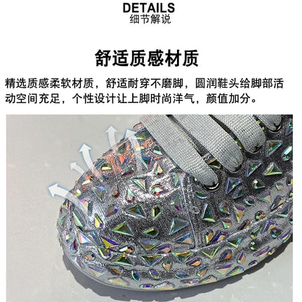 2025 Autumn Leather Women Shoes New Style Fashion Platform Shoes Ins Platforms Sneakers Tide Shine Bling Rhinestone Shoes