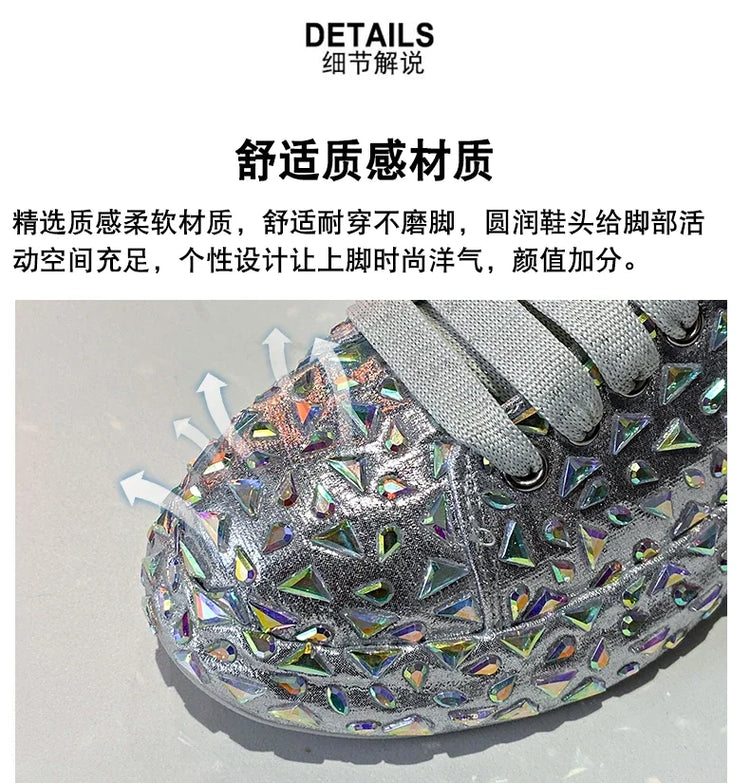 2025 Autumn Leather Women Shoes New Style Fashion Platform Shoes Ins Platforms Sneakers Tide Shine Bling Rhinestone Shoes