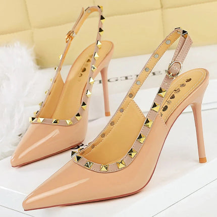 BIGTREE Scarpe Rivetto Design Donna Décolleté in pelle verniciata Tacchi alti Scarpe da festa sexy Stiletto Estate Sandali col tacco alto Tacco da donna platinumshop