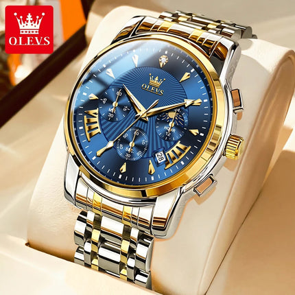 OLEVS Orologi al quarzo da uomo Orologi di marca in acciaio inossidabile Orologio sportivo impermeabile per uomo Cronografo con fasi lunari platinumshop