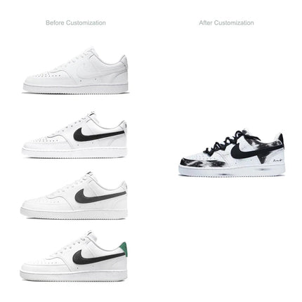 Scarpe da ginnastica personalizzate Nike Court Vision 1 Scarpe da skate basse da uomo bianche nere con motivo a inchiostro antiscivolo resistenti all'usura platinumshop