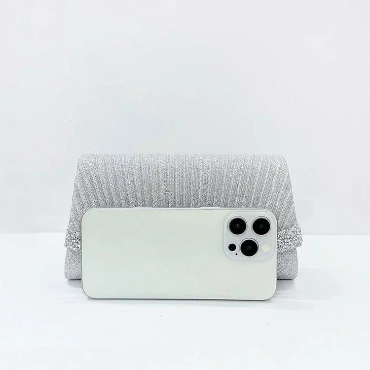 Borsa Clutch Plissettata con Strass, Pochette da Sera Scintillante con Cristalli, Elegante Borsetta da Donna per Cerimonie, Matrimoni e Feste Formali