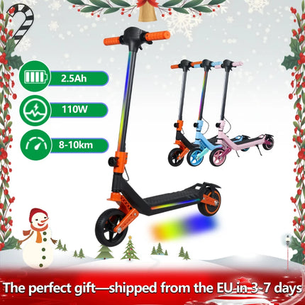 Monopattino elettrico per bambini, doppia sospensione, luci arcobaleno colorate e schermo LED, autonomia di 12 km, un regalo ideale per ragazzi e ragazze dai 6 anni in su.