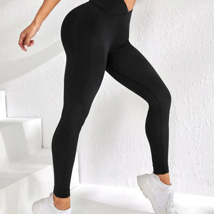 Women Sports Leggings V-waist Elastic Peach Buttocks Fitness Pants With Raised Hips And High Waist Seamless Yoga Pants Tight PlatiNum