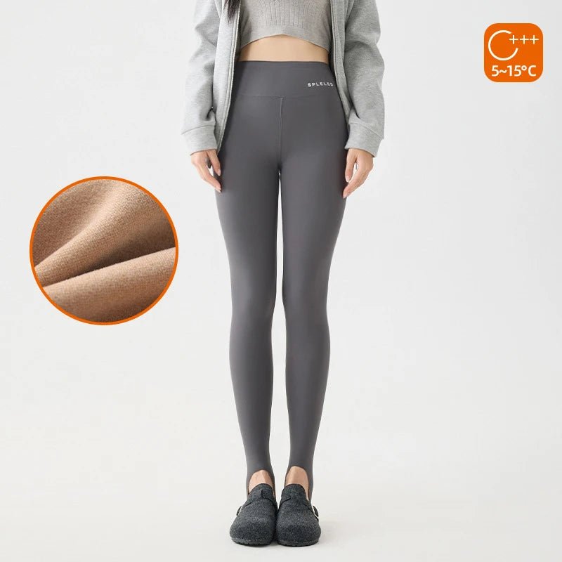 BIVIGAOS Autumn Winter Thick Foot Pants Sharkskin Leggings Women's Rabbit Fleece Warm Leggings High Waist Elastic Non Trace Yoga