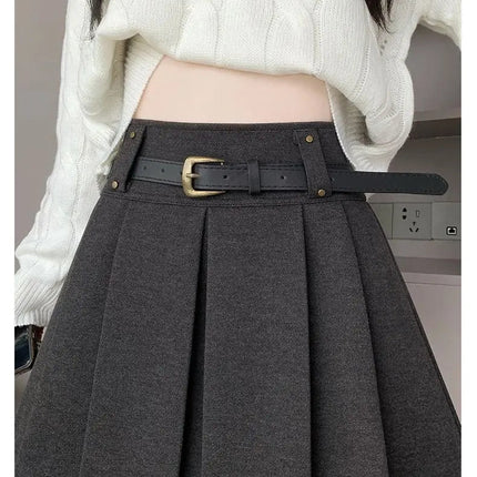 Autumn and Winter 2025 New High-waisted A-line Skirt College Style Sweet Versatile Woolen Pleated Skirt PlatiNum