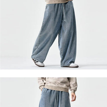 Pantaloni in Denim Primaverili da Uomo, Jeans Larghi Casual Lavati Stile Streetwear, Pantaloni Moda Y2K Oversize Harajuku Punk a Vita Alta