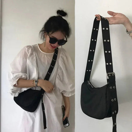 Women Armpit Bag New Nylon Bucket Fashion Solid Zipper SOFT Shoulder Bag Purses and Handbags Luxury Designer Black Tote Bag PlatiNum