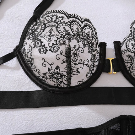 Tornova Erotic Lingerie Sexy Royal Sister See-through Eyelash Embroidery Push-up Waist Adjustablewomen Hollow Sexy Underwear Set