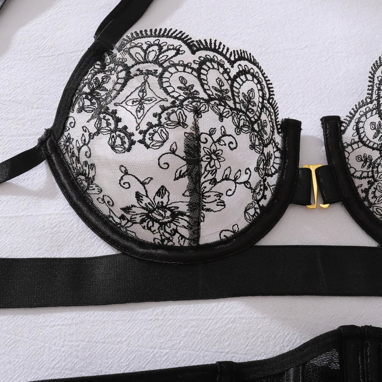 Tornova Erotic Lingerie Sexy Royal Sister See-through Eyelash Embroidery Push-up Waist Adjustablewomen Hollow Sexy Underwear Set