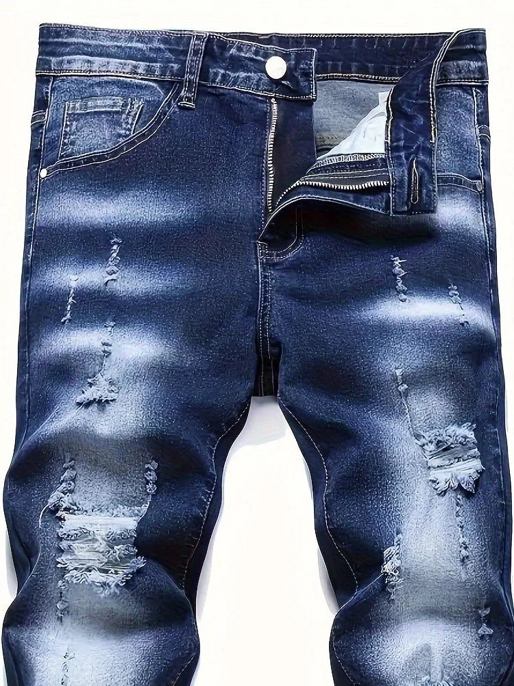 Riding Motorcycle Mens Pants Hip Hop Ripped Skinny Jeans Breathable Casual Fashion Blue Denim Trousers Streetwear Men Clothing PlatiNum