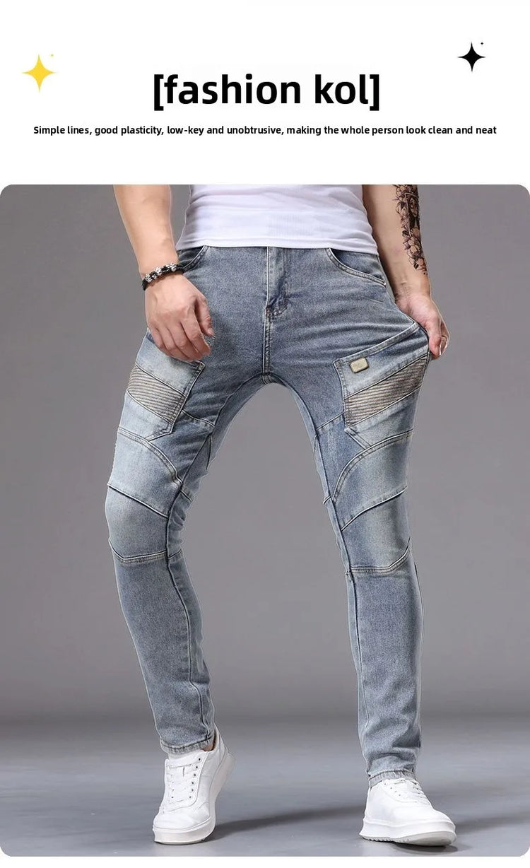 Men's Casual Jeans Vintage Straight Leg Elastic Slim Fit Autumn Winter Sweatpants Trousers Skinny Y2k Jeans Men's Cargo Pants