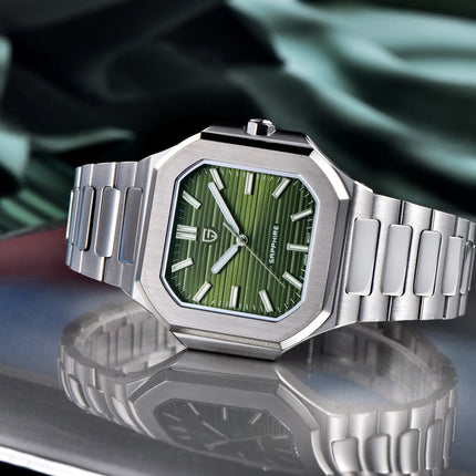 PAGANI DESIGN 37MM Orologio al Quarzo di Alta Gamma, Quadrato, Semplice ed Elegante, con Cristallo Zaffiro, Cassa in Acciaio Inossidabile, Regalo per Uomo