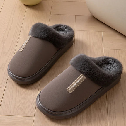 2026 New Large Size Mens Winter Cotton Slippers Thickened Non Slip Sole Indoor Home PU Plush Warm Slippers for Men