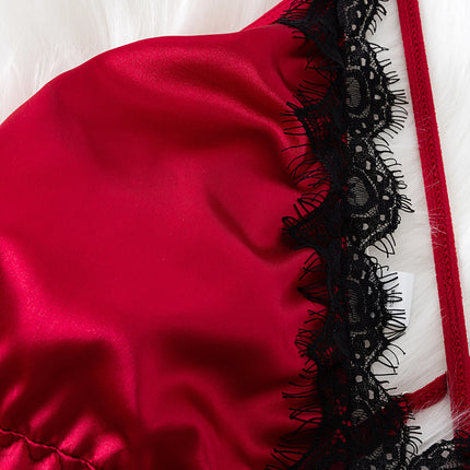 Luxe Plus - Chemise in raso rosso taglia: intricati accenti di pizzo nero, design a V profondo per un fascino romantico ed elegante. biancheria intima sexy calda