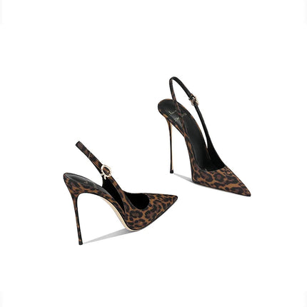 2025 Spring New Leopard Pattern Pointed French Luxury Small Comfortable Thin Heel Versatile High Heel Sandals for Women PlatiNum